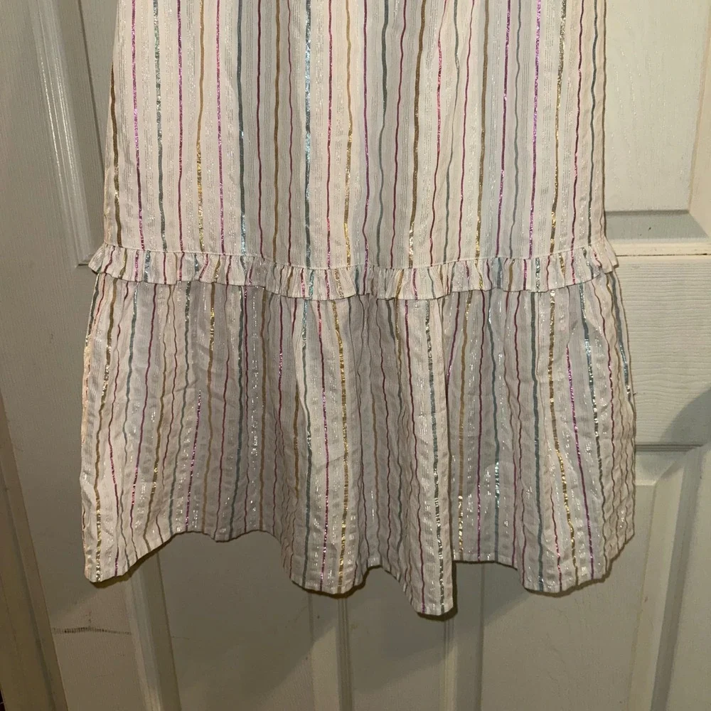 J. Crew Maxi metallic  Striped Sleeveless Ruffle‎ Neck Casual Party Dress Size 0